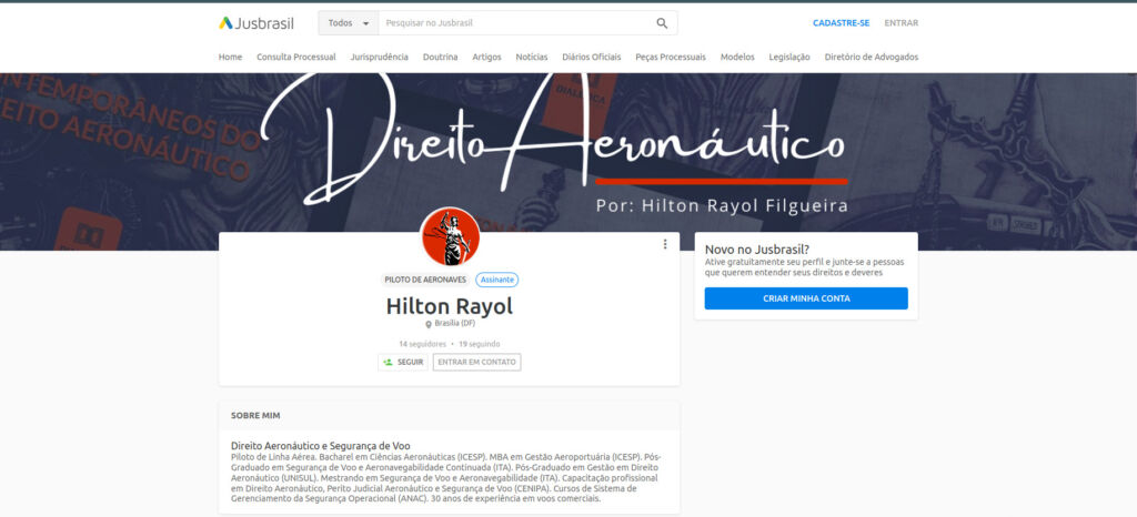 Conheça o perfil de Hilton Rayol no Jusbrasil: uma referência na consultoria aeronáutica